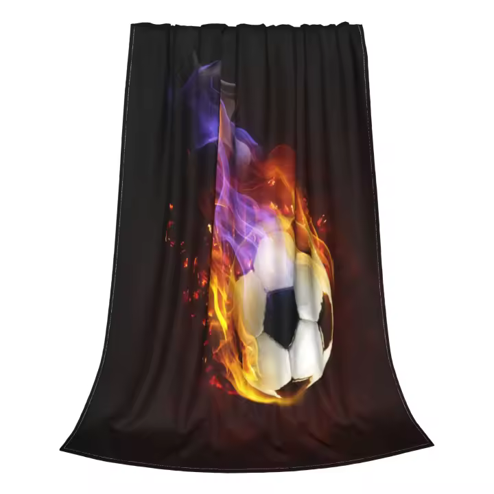 Mantas de lana de fútbol de fuego, pelotas de fútbol, ​​mantas deportivas para ropa de cama, edredón fino ligero de viaje - 1