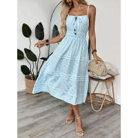 Nuevo vestido informal de verano para mujer, estilo vacacional, a rayas, decorativo y sin mangas. - details 4