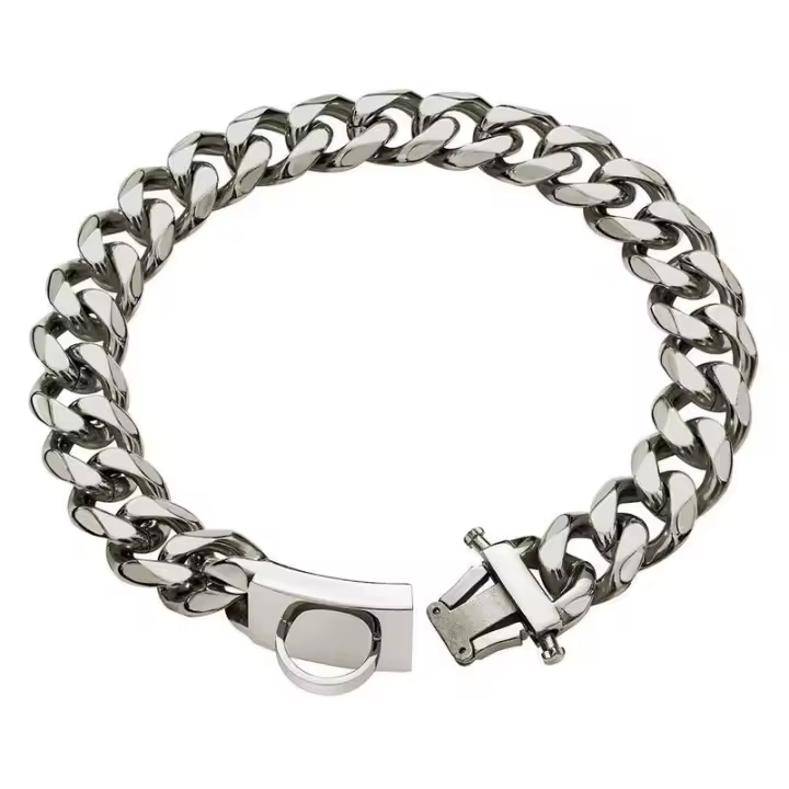 con hebilla, resistente, 19MM espesor, ancho, Collar cadena eslabones cubanos Metal de acero inoxidable para perros grandes - 1