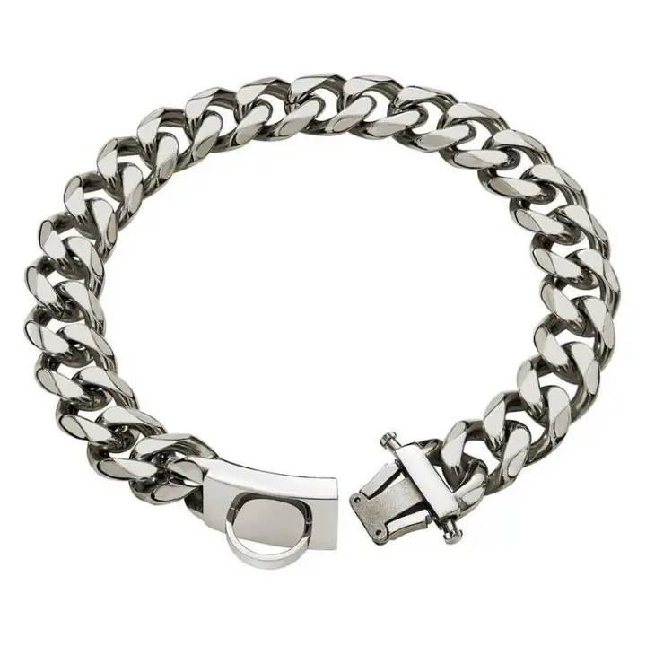 cadena 19MM, Collar de Metal caminar con hebilla segura, eslabón cubano plateado, y resistente a masticar para perros grandes - 1