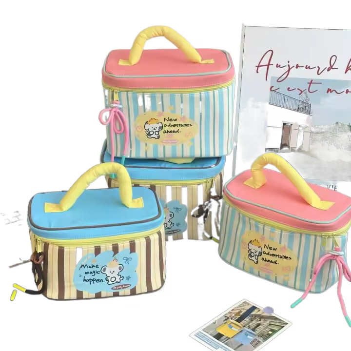 Bolsa de aseo multifuncional, bonita bolsa de maquillaje de gran capacidad con dibujos de cachorros, estuche de cosméticos de mano con cremallera, bolsa de almuerzo cuadrada para niñas - 1