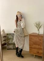Vestido Halter con estampado Floral de verano para mujer, ropa interior elegante adelgazante, falda larga coreana, Material de gasa de cintura alta sin manga - details 4