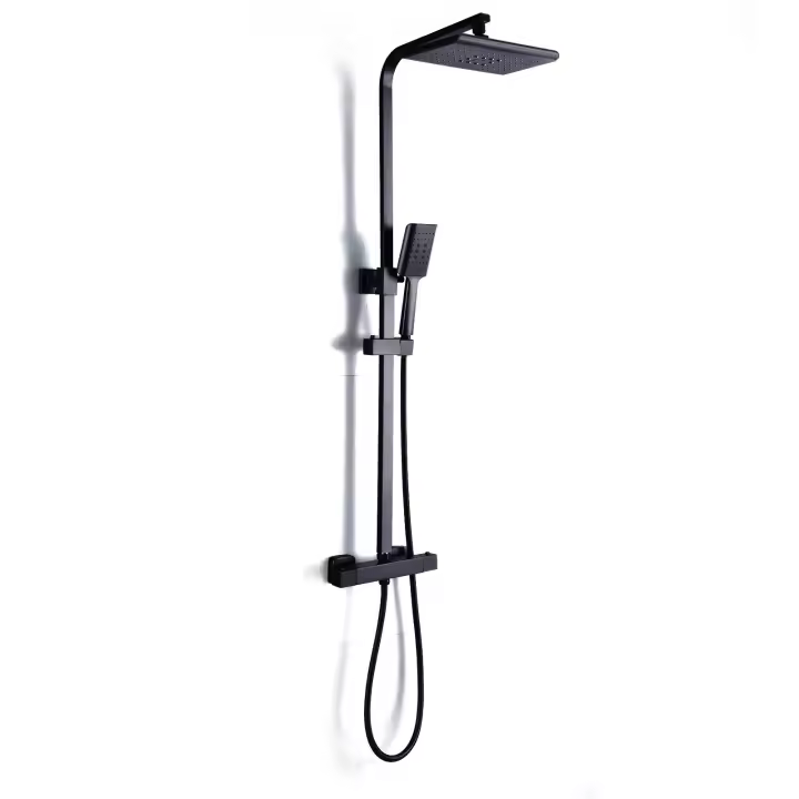 Sistema de termostato, grifo termostático, juego de lluvia, cabezal de ducha negro con ducha de mano - 1
