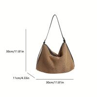 Bolso de mano tejido para mujer - Bolso de playa de verano de gran capacidad con cierre de cremallera y correa de hombro fija, bolso cruzado de tela duradera para salidas informales, compras, viajes - Negro, bolso de playa, simplicidad elegante, forro de - details 3