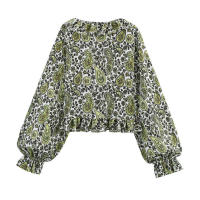 OUWU- 2025, Novedad De Verano, Producto, Ropa De Mujer, Moda Francesa, Decoración Apilada, Cuello En V, Manga Trompeta, Camisa, Top - details 7