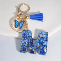 Llavero de Alfabeto de Piedra Pulida Azul Colgante de Borla de Mariposa 26 Iniciales - details 1