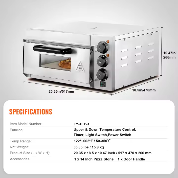 SucceBuy Encimera comercial para horno de pizza, acero inoxidable, con piedra y mango, multiusos para hornear en interiores. - 1