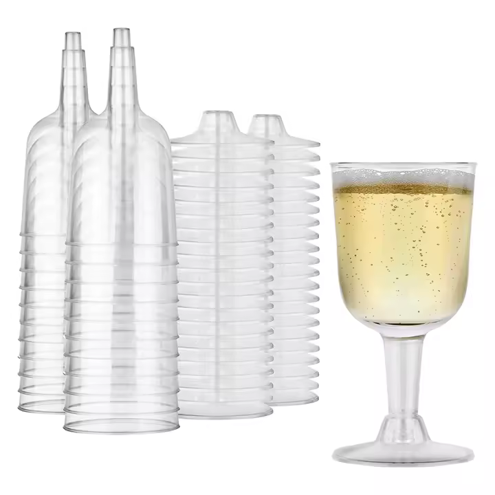 Copa de vino de plástico transparente reciclable, copa de vino inastillable, copas desechables y reutilizables para champán, 20 piezas de postre - 1