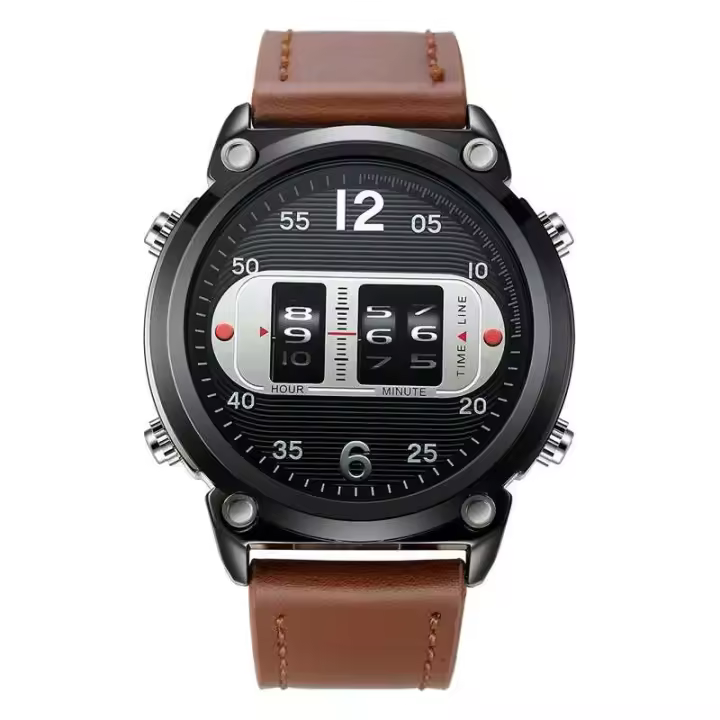 Reloj de Cuarzo Vintage de Lujo Diseño Único de Marca Grande Correa de Cuero Casual Automático - 1
