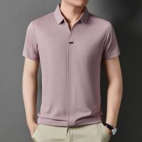 Novedad de verano, polo con cuello de tijera para hombre, camiseta informal transpirable de seda helada de alta gama, tendencia de manga corta - details 6