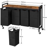 Cesto para Ropa Sucia, Cesta Colada, 4 Bolsas Colada de Tela Oxford Extraíbles, Carro Lavandería, 4 x 39,8 L, 110,5 x 33 x 74,5 cm - details 11