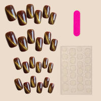 Uñas postizas de ojo de gato para mujer, uñas artificiales de resina de longitud media con purpurina para principiantes, decoración práctica de uñas - details 1
