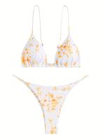 Bikini de Dos Piezas con Patrón Floral en Triángulo Escote en V Lazo en la Espalda y Corte Alto Sin Espalda para Mujeres Moda - details 1