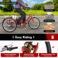 Triciclo para adultos de 24 pulgadas y 7 velocidades, bicicleta plegable de 3 ruedas con cesta, crucero de compras - details 1