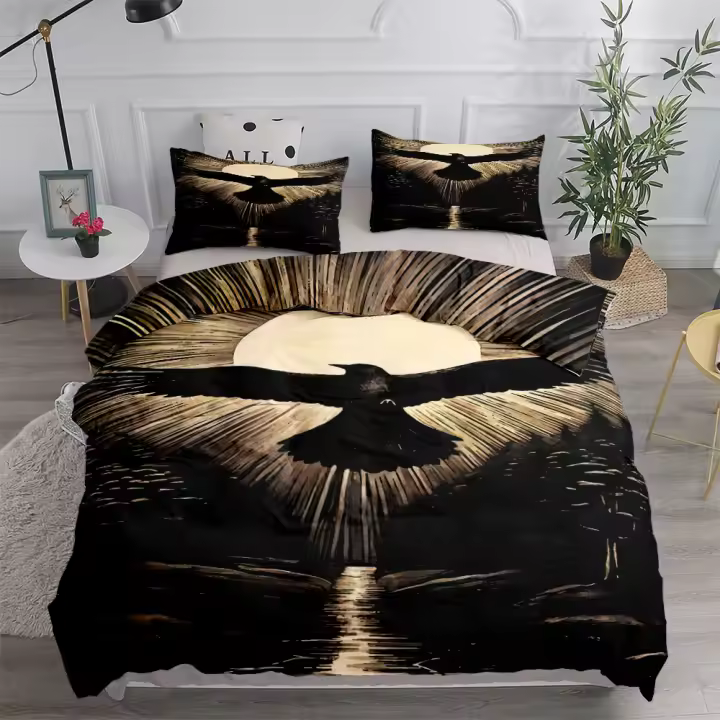 Dusk Raven Poe Juego de funda nórdica King Queen Doble Completo Twin Juego de ropa de cama de tamaño individual - 1