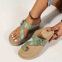 Women Flower Decor Wedge Sandals Casual Loop Toe Platform Sandals Comfortable Summer Sandals - details 1