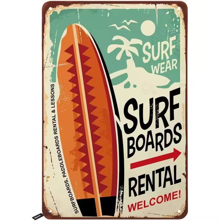 Letreros de tablas de Surf para hombres y mujeres, cartel de hojalata de Metal Vintage de bienvenida, decoración de pared para bares, restaurantes, cafés, 1 unidad - 1