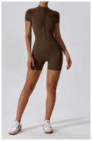 Traje de Yoga para Mujeres Mono con Cierre de Cremallera Manga Corta Gimnasio Push Up Ropa de Entrenamiento Fitness Bodysuit Sportswear Jumpsuits Material Exterior de Nylon Adecuado para Primavera/Verano - details 9