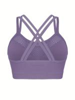 Sujetador De Cuello Redondo Hueco para Deportes, Transpirable, entrecruzado en la espalda, Cómodo, De Color Sólido, De alta elasticidad - details 28