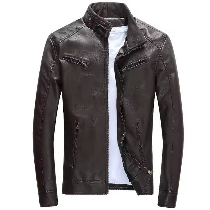 Chaqueta de cuero ajustada para hombres, locomotora, guapa de lana, cuero - 1