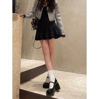 Primavera y otoño negro Mary Jane zapatos mujer cabeza redonda francesa tacón grueso con falda hebilla de una palabra y Mary Jane tacones altos - details 3