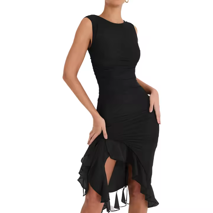 2025 nuevo volante elegante fruncido para mujer bata novedad de verano sin espalda sin mangas Irregular Club fiesta Vestido Sexy Vestido - 1