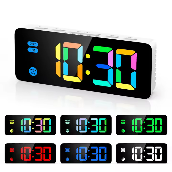 ORIA Despertador Digital con Pantalla LED Arcoíris, Despertadores Digitales Junto a Cama con 7 Colores RGB, Brillo Regulable, Volumen Ajustable, Snooze, 12/24H (Cable USB de 1,5m Incluido) - 1