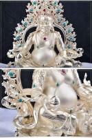 Xizang Budismo tántrico S999 Plata de ley Dios amarillo de la riqueza Gran Buda Muebles para el hogar 9 pulgadas - details 6