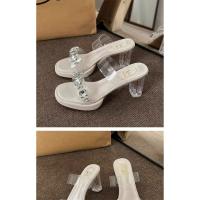 Tacones altos desgaste exterior de las mujeres 2025 verano nuevo francés tacón grueso diamantes de imitación sandalias de cristal transparente zapatillas de mujer zapatos de mujer - details 29