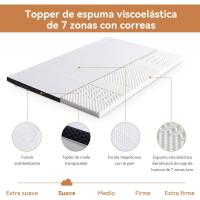 Colchón de Espuma viscoelástica Topper con memoria con Funda extraíble y lavable, 180 x 200 cm, 4 cm, Blanco - details 2