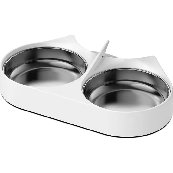 Comedero Gato Automatico con Cuencos de Acero Inoxidable, Cuencos de alimentación automática para Gatos para Dos Gatos o Perros, Blanco - 1