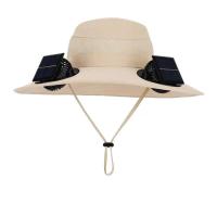 Ventilador de carga USB extraíble, gorra para senderismo al aire libre, con 2 ventiladores solares, sombrero para el sol de ala ancha para pescar - details 12