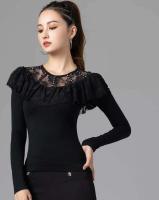 TRE de baile latino con cuello redondo, vestido de noche, disfraz de tango de jazz de color sólido, tops de la serie jersey de la sitio web de venta al por menor de ropa de mujer - details 2