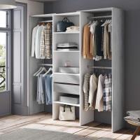 Armario Vestidor con 2 Cajones, Vestidor con Barras y Baldas, Acabado en Blanco Artik y Gris Cemento, Medidas: 179 cm (Ancho) x 202 cm (Alto) x 50 cm (Fondo) - details 1