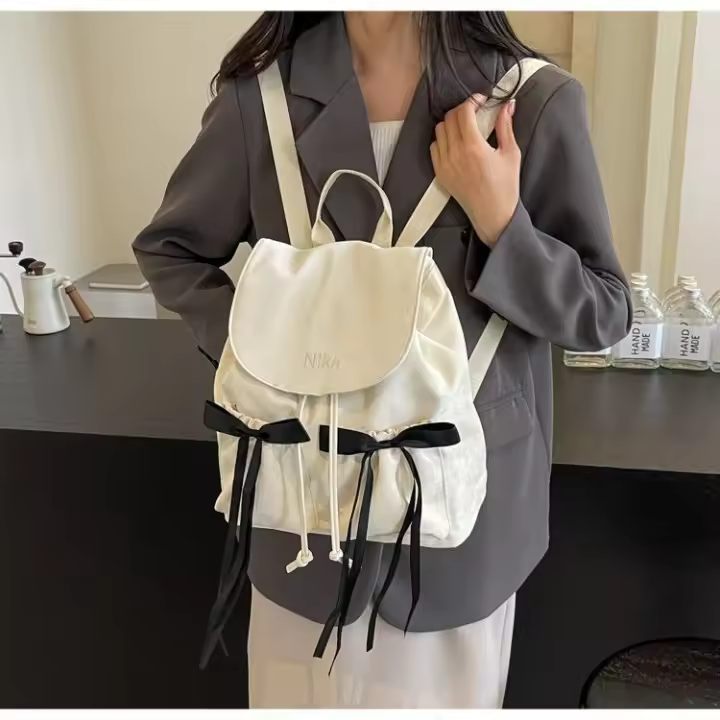 Kajenu-mochila con lazo de lona de nailon para mujer, bolso de viaje de gran capacidad, tendencia de moda, nicho coreano - 1