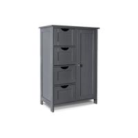 VOUNOT. ®   Mueble Baño Armario de Suelo Auxiliar, Cajonera con 4 Cajones Armario con Puerta y Estante Ajustable, Organizador Estante de Almacenamiento para Cocina Salón, 55x30x82cm Gris - details 6
