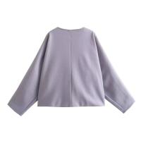 BUNO-Abrigo corto liso a la moda para mujer, abrigos elegantes con manga acampanada y un solo pecho con cuello en V para mujer, chaquetas de oficina para otoño 2025 - details 6