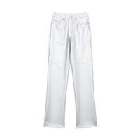 Pantalones de cuero Pu plateados para mujer, Pantalones rectos delgados con cremallera de cintura alta, moda - details 3