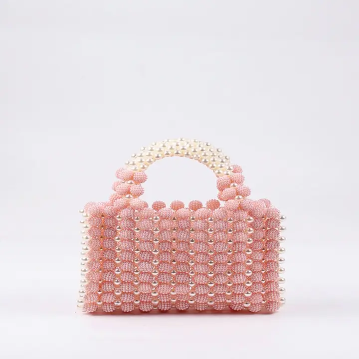 Vestido de cena de perlas bolso tejido a mano diseño de nicho bolso cuadrado con cuentas - 1