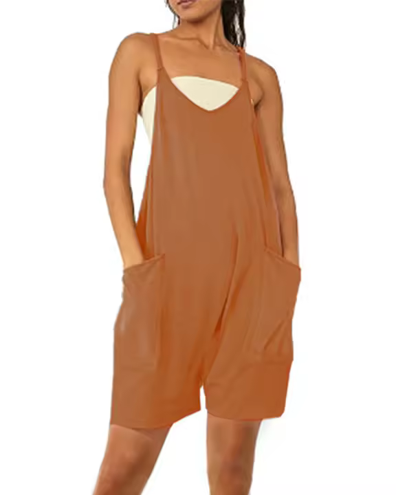 Mono informal de verano sin mangas con pernera ancha para mujer, de color liso pantalones con peto, mono culotte con bolsillos - 1