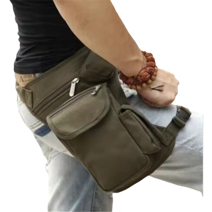 Bolsa De Hombro Mensajero De Motocicleta Para Hombre En Lona Multiusos Con Cinturón Y Pierna Baja Para Viaje Y Deporte - 1