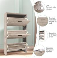 Mueble zapatero de 12 pares - Estantería de gran capacidad para vestíbulo o pasillo - (ancho) 60 x (profundidad) 24 x (alto) 80 cm - Madera clara blanca - details 19