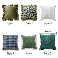 Funda de almohada con volantes Vintage para decoración del hogar, funda de almohada de Jacquard delicada, funda de cojín verde de 45CM para sala de estar/oficina - details 0