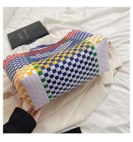 Nuevas llegadas de individualidad de verano, bolso portátil de contraste de Color para mujer, bolso de mano para compras en la playa y vacaciones, cesta de verduras - details 4