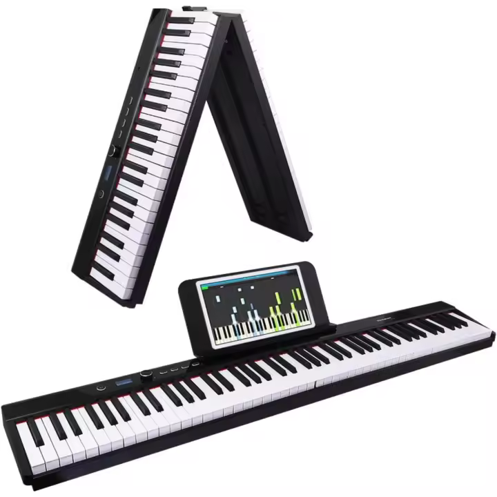 Teclado de piano de 88 teclas, piano digital Bluetooth plegable con teclas iluminadas, teclado semipesado, recargable, portátil - 1