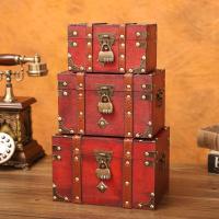 Caja del Tesoro de madera con cerradura de Color bronce, Cofre del Tesoro de diseño antiguo Vintage, contenedores de maletero de estilo Retro europeo, accesorios - details 0