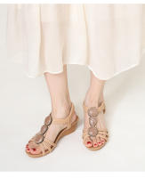 Sandalias romanas de estilo étnico bohemio para mujer, verano, nuevas sandalias retro de punta abierta con cuentas de strass para viajes - details 8