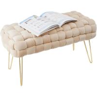 Taburete Moderno de Terciopelo Otomano Rectangular con Patas de Metal Dorado Taburete Acolchado - details 5