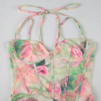 BUNO-Vestidos fruncidos para mujer con estampado floral, vestido elegante dividido a la moda para vacaciones de verano - details 7