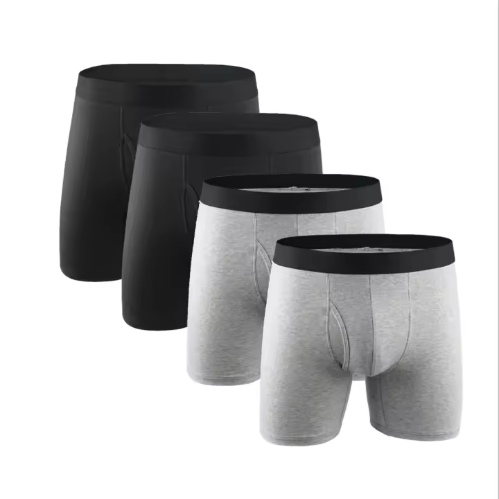 Calzoncillos Bóxer largos de buen rendimiento para hombre, ropa interior de algodón con bolsa, paquete de 4 - 1